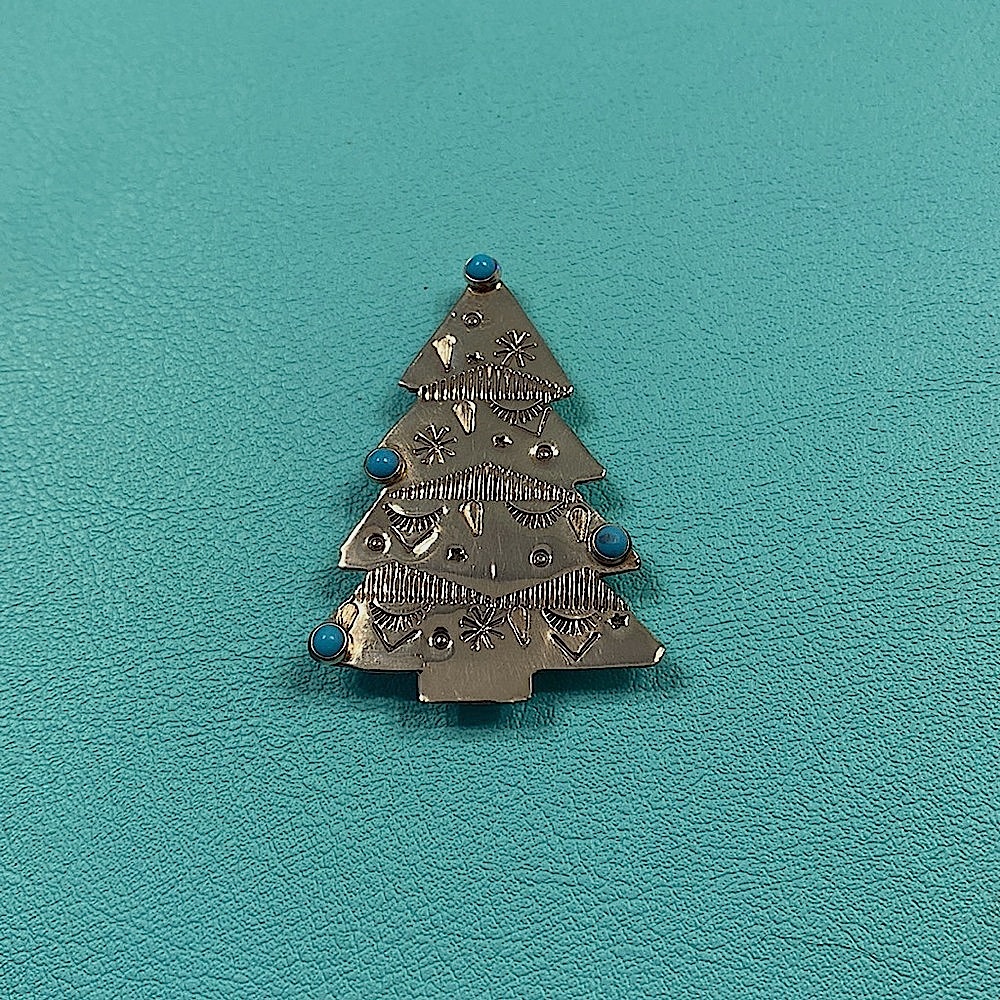 Turquoise Christmas tree pendant, signed by artist, purchased in Santa Fe